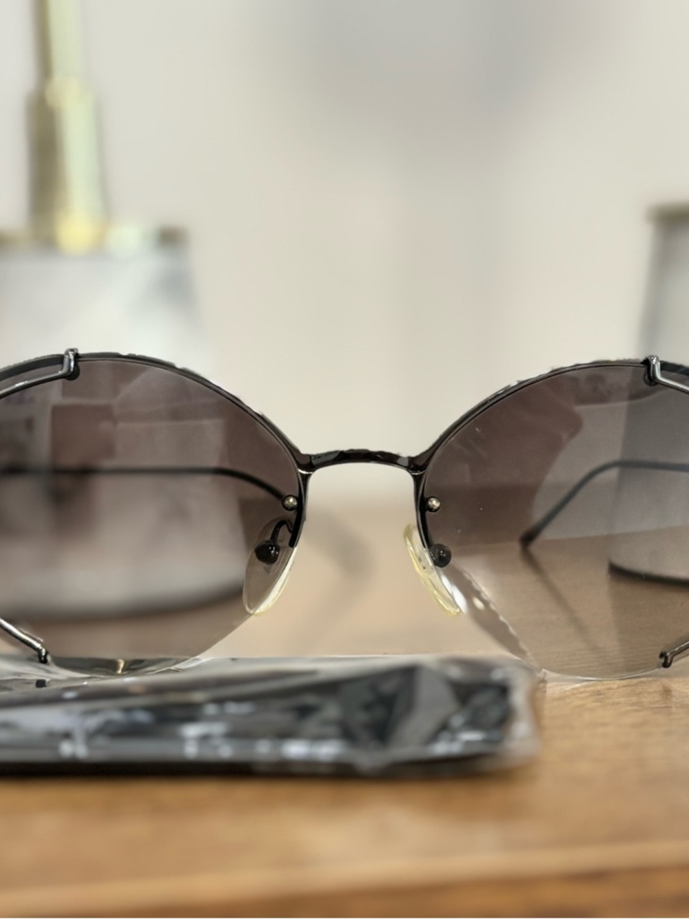Prada Round Gradient Smoke Lens Sunglasses - Black Frame